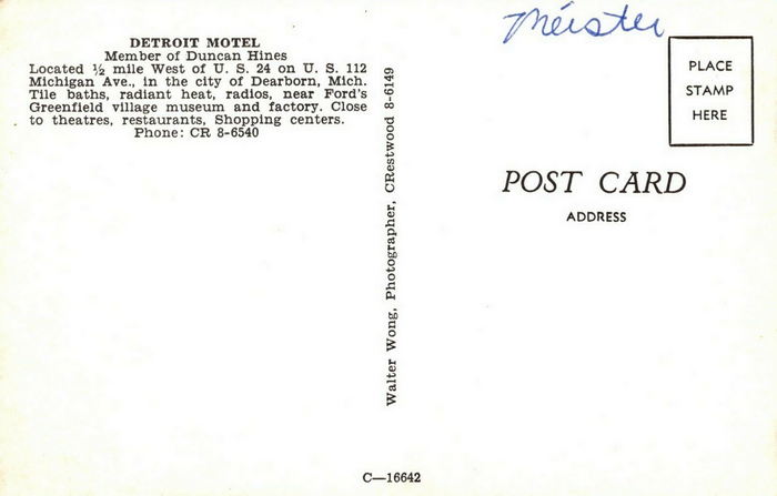 Falcon Inn (Detroit Motel, Moores Motel) - Old Postcard View (newer photo)